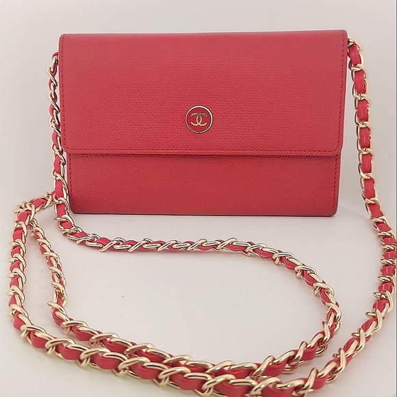 CHANEL Handbags - Vintage Chanel FULL INCLUSION Pre-Loved Red Calfskin Leather Clutch w/ AM Strap